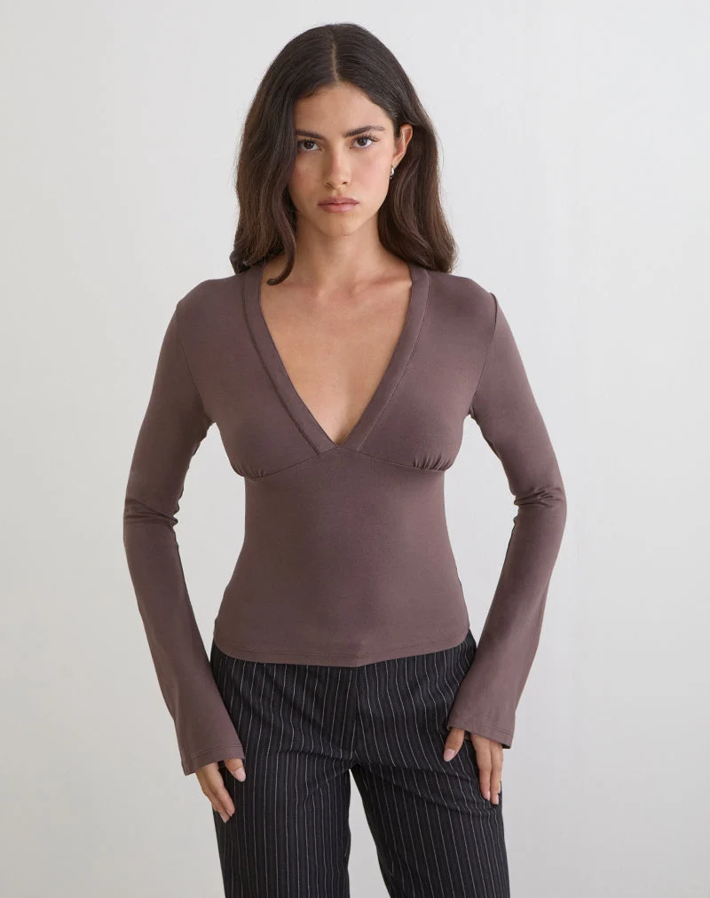 Haut à manches longues Emesy, couleur « Coffee Quartz »
