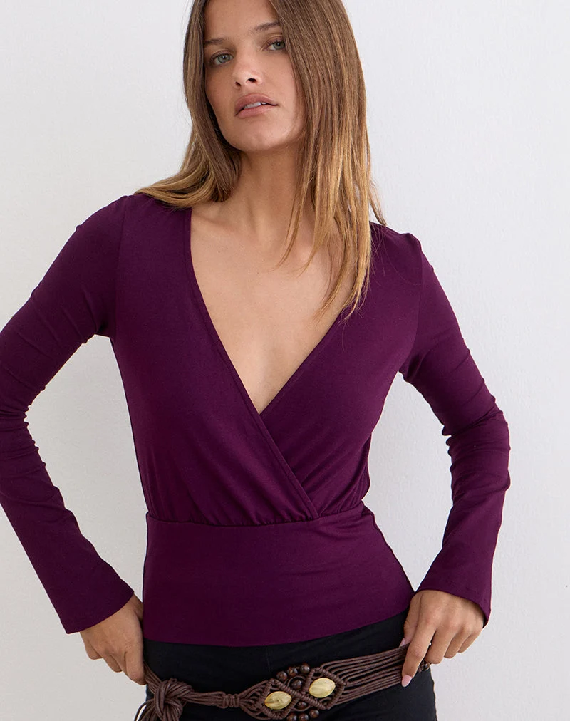 Haut à manches longues Sheon en jersey de rayonne, couleur figue