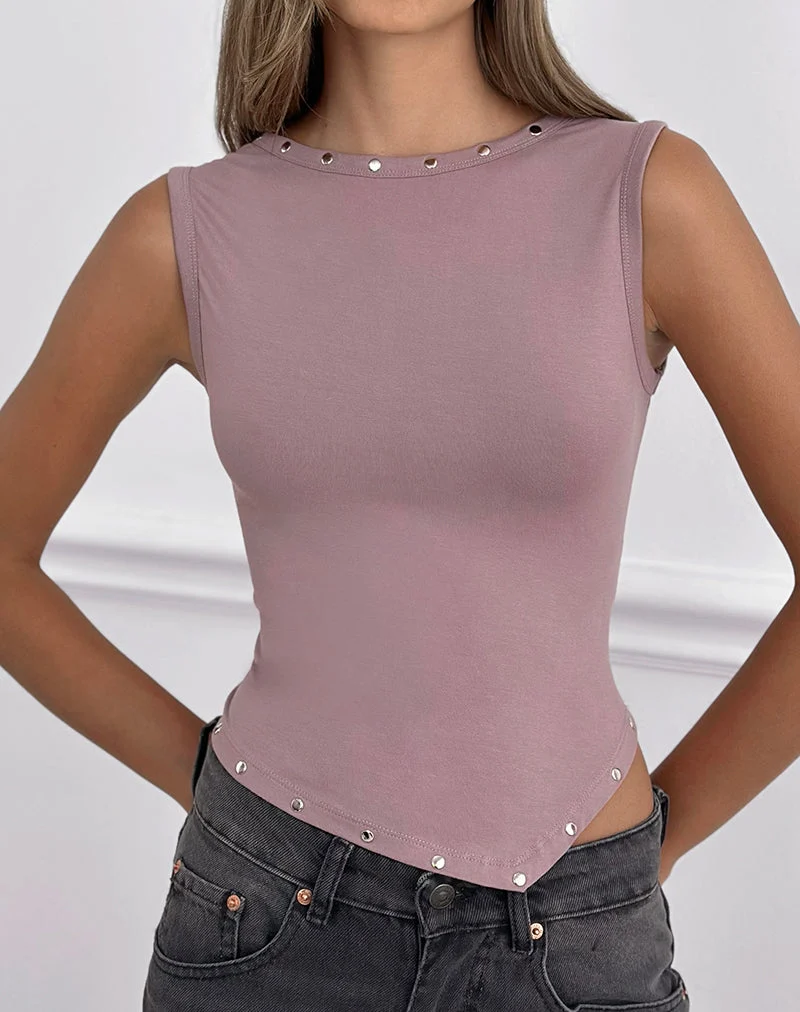 Débardeur à double rangée de clous Yetta, couleur mauve poudré