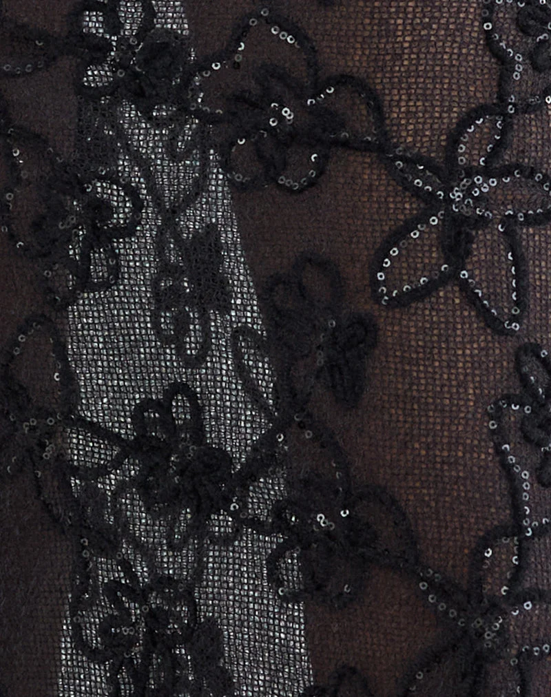Jupe longue Alphia en maille à paillettes noire