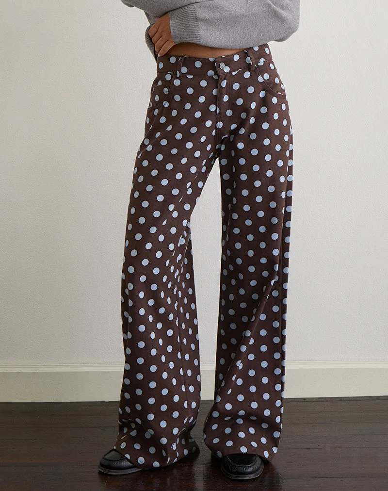 Pantalon ample taille basse, couleur marron à pois monochromes