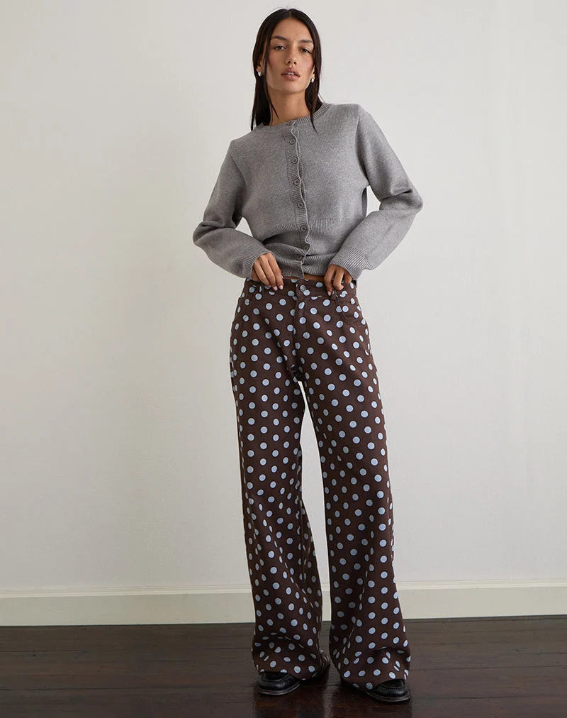 Pantalon ample taille basse, couleur marron à pois monochromes