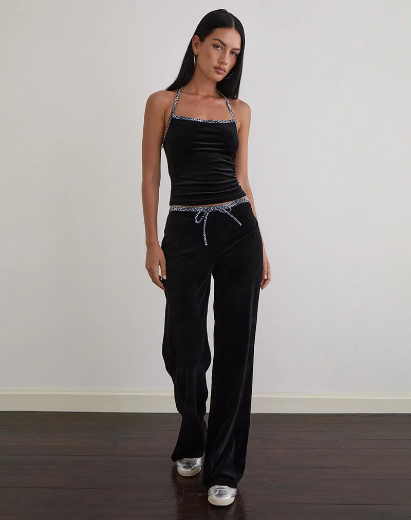 Pantalon Jalani noir avec bordure léopard