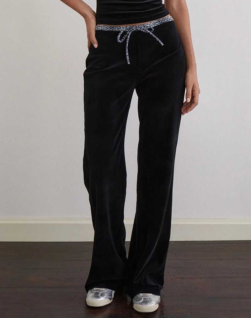 Pantalon Jalani noir avec bordure léopard