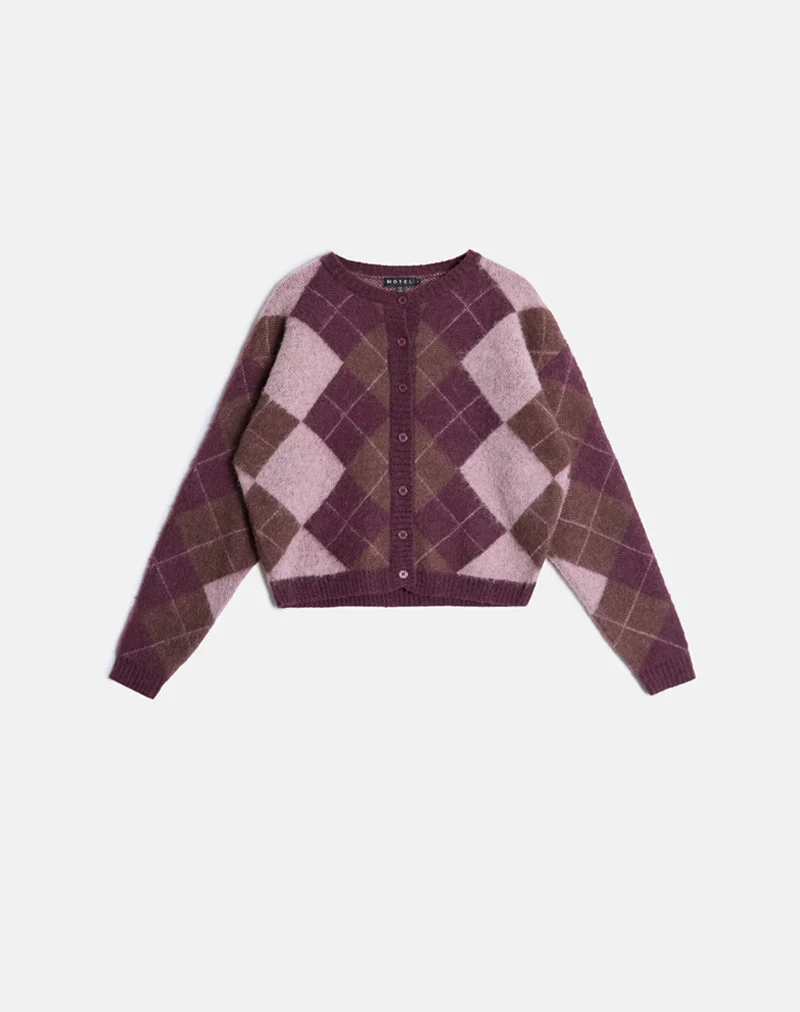 Cardigan Eliana en tricot argyle rose