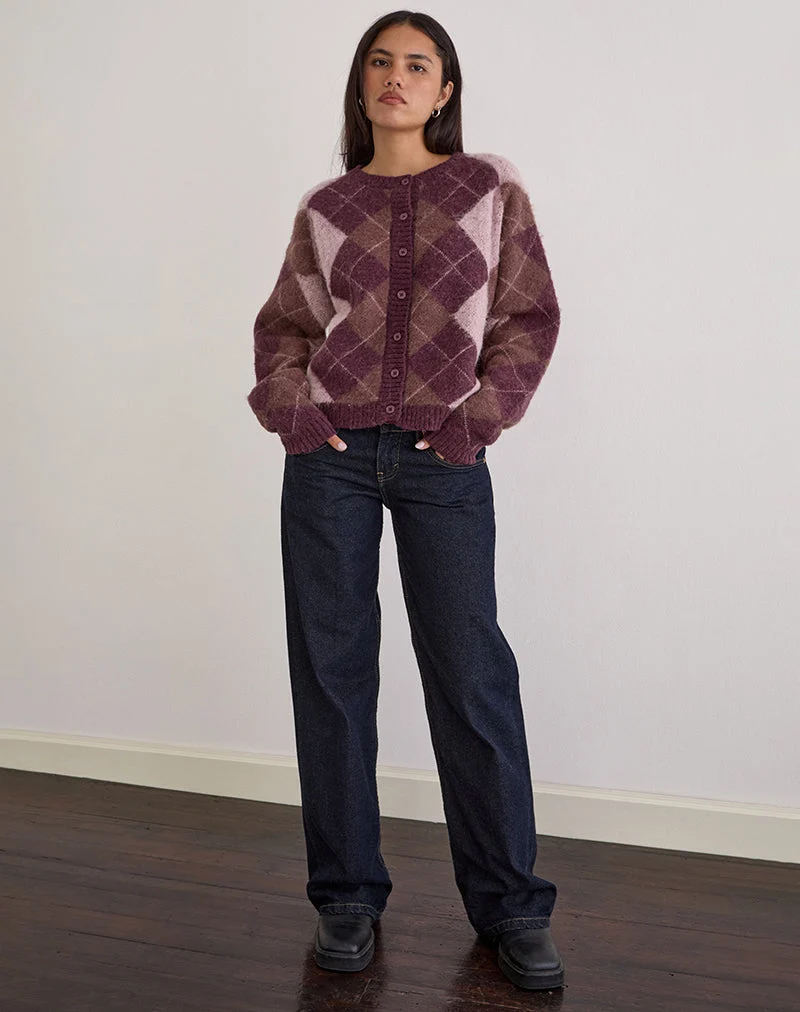 Cardigan Eliana en tricot argyle rose