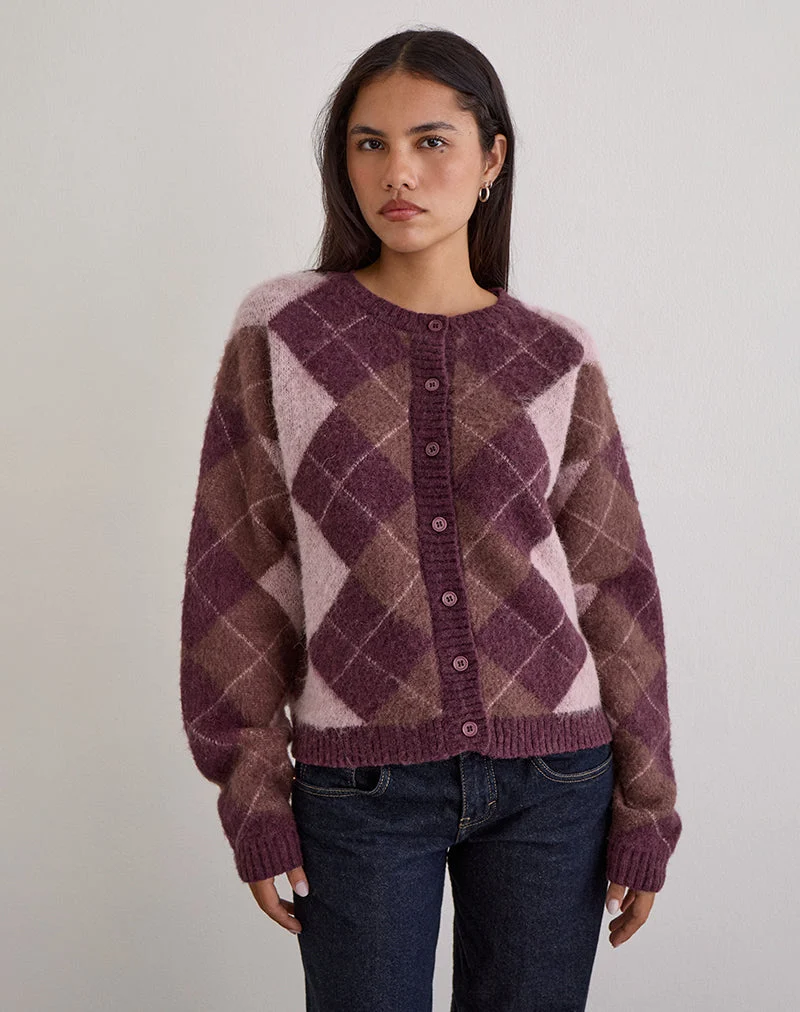 Cardigan Eliana en tricot argyle rose