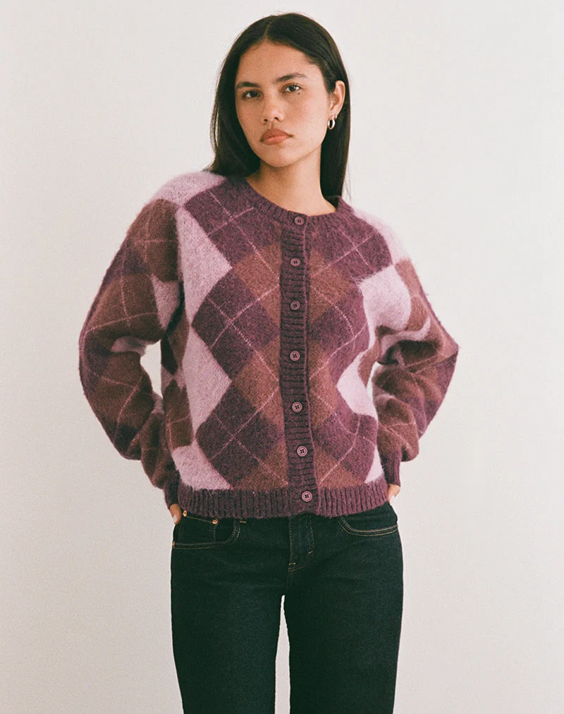 Cardigan Eliana en tricot argyle rose