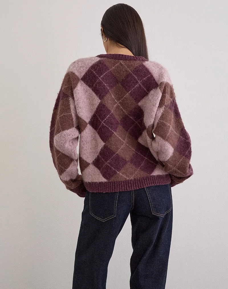 Cardigan Eliana en tricot argyle rose