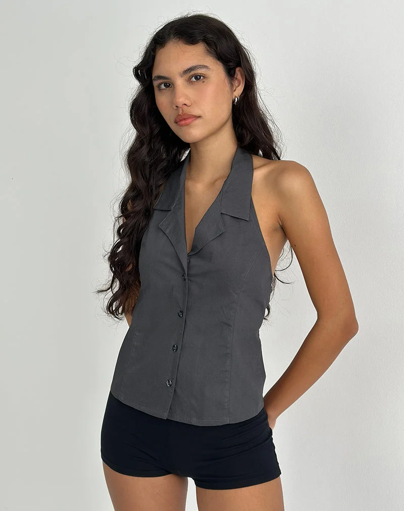 Chemisier dos nu boutonné Mikanu, gris anthracite