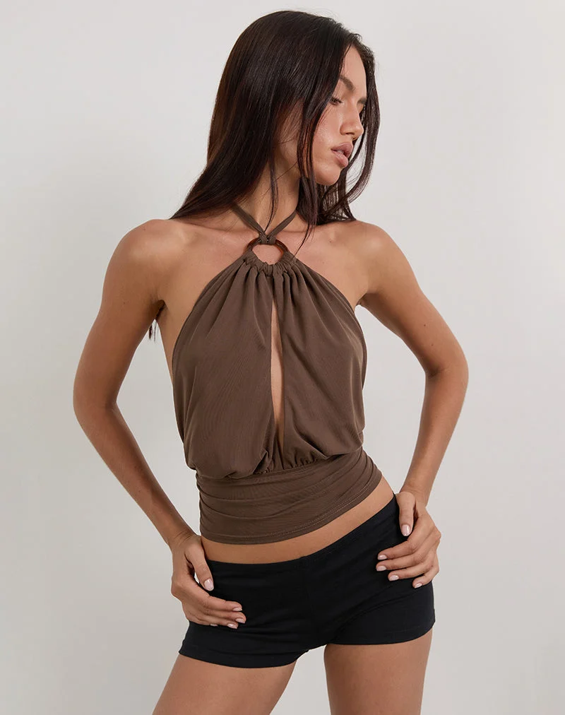 Karise Plunge Top in Cupro Bitter Chocolate