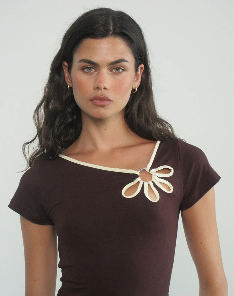 Bunga Flower Cut Out Top en chocolat amer avec reliure au citron