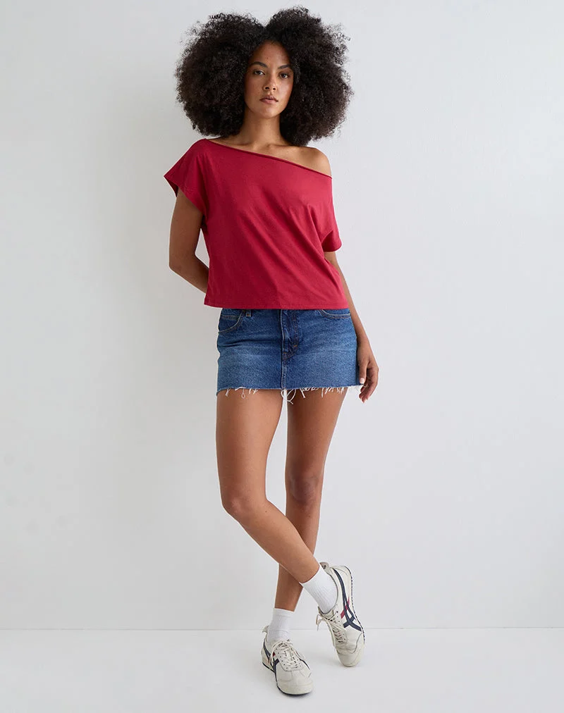 Balia - Top basique à manches courtes asymétriques, rouge adrénaline