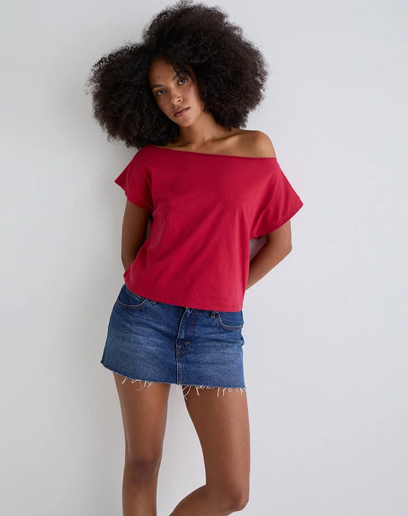 Balia - Top basique à manches courtes asymétriques, rouge adrénaline