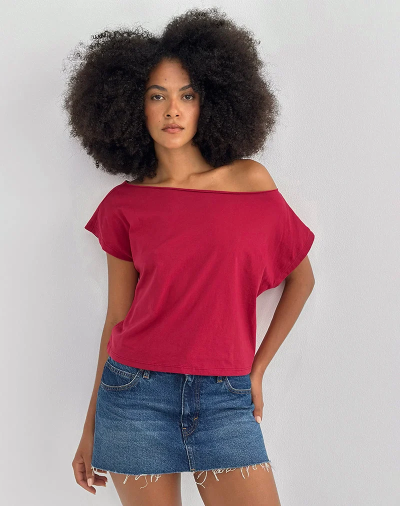 Balia - Top basique à manches courtes asymétriques, rouge adrénaline