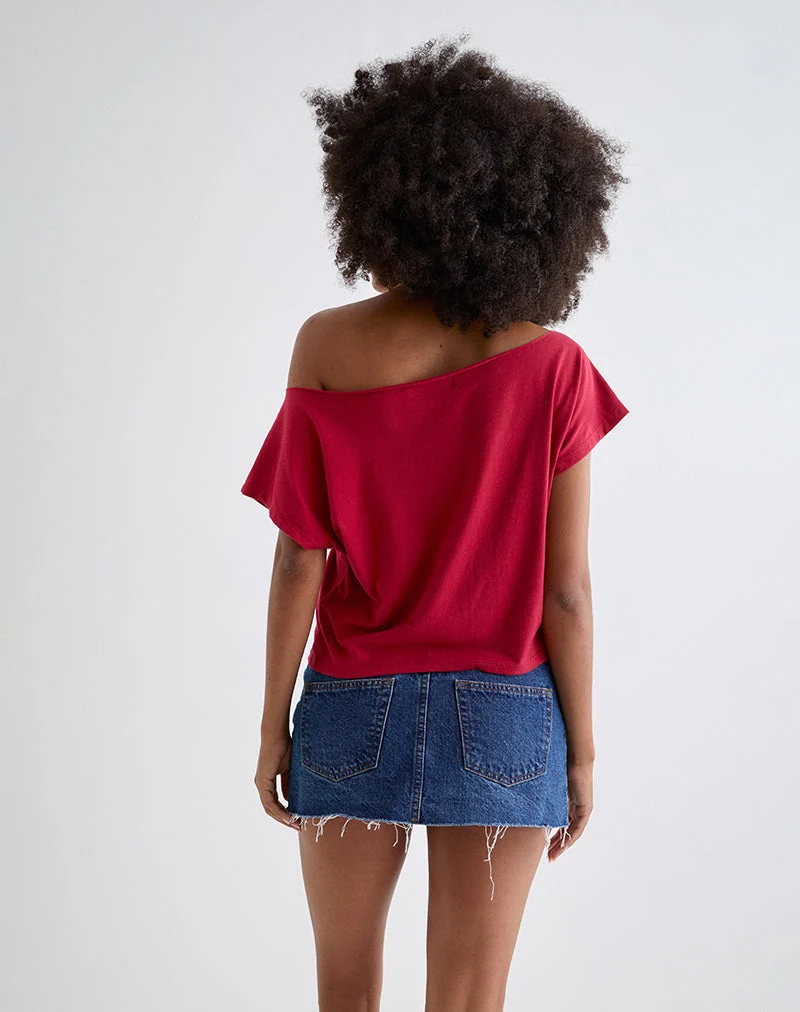 Balia - Top basique à manches courtes asymétriques, rouge adrénaline