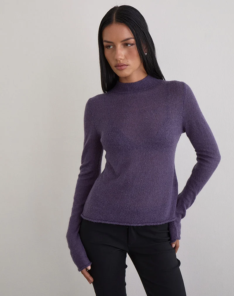 Top à manches longues Miku en maille transparente violet