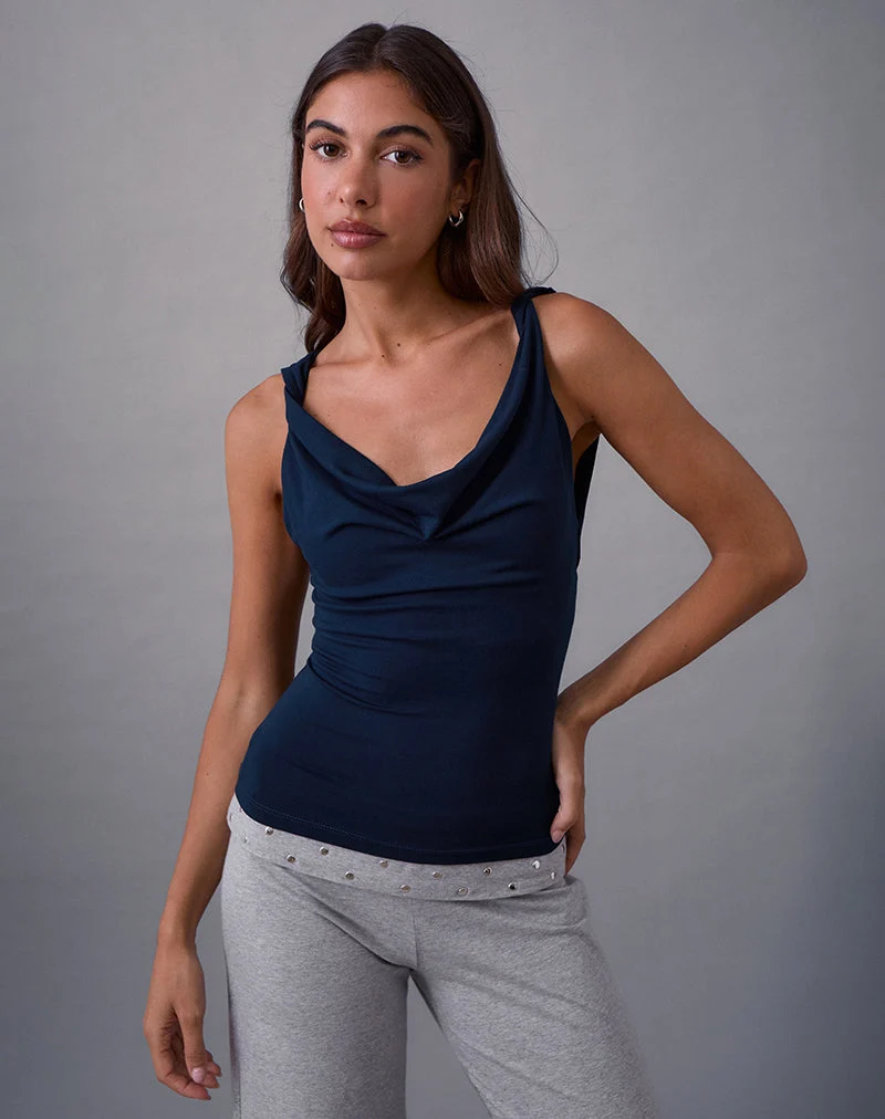 Imrie Open Back Top in Rayon Jersey Navy
