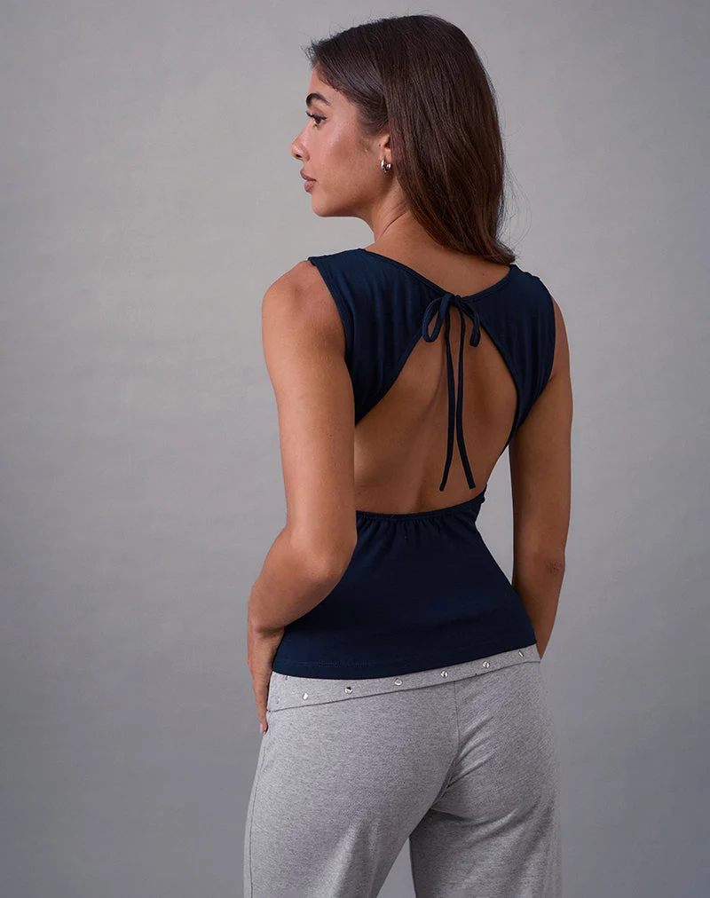 Imrie Open Back Top in Rayon Jersey Navy
