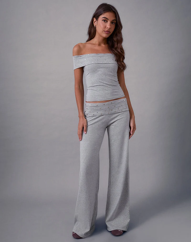Eulala Bardot Top in Studded Grey Marl (Top bardot Eulala en gris marron clouté)