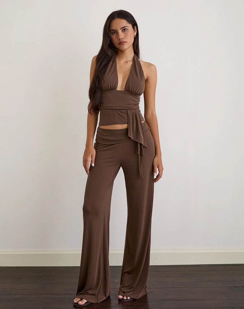 Pantalon Donata en cupro brun foncé