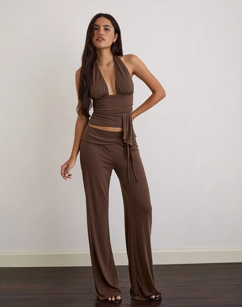 Pantalon Donata en cupro brun foncé