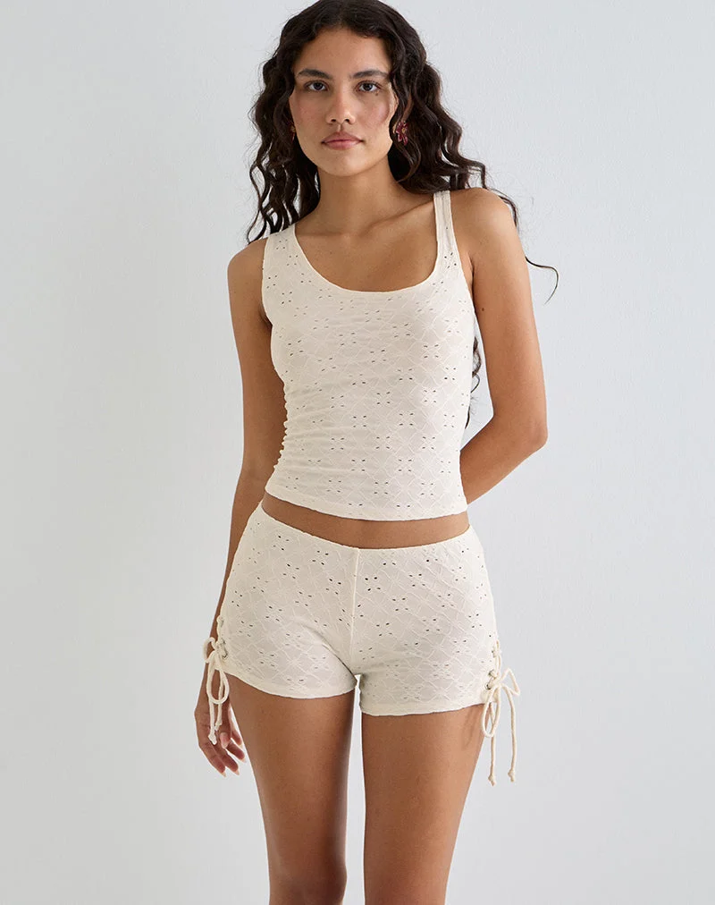Fukama - Top sans manches en broderie stretch crème