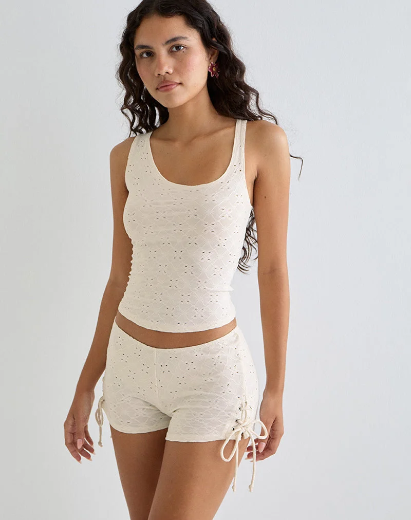 Short Shrine en broderie stretch crème