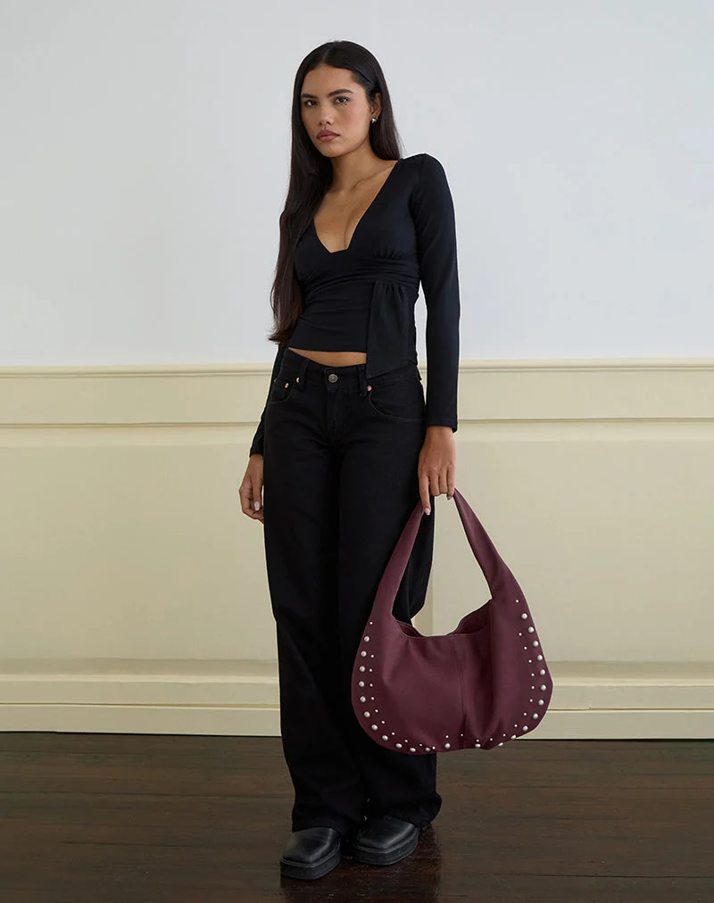 Sac souple clouté en bourgogne