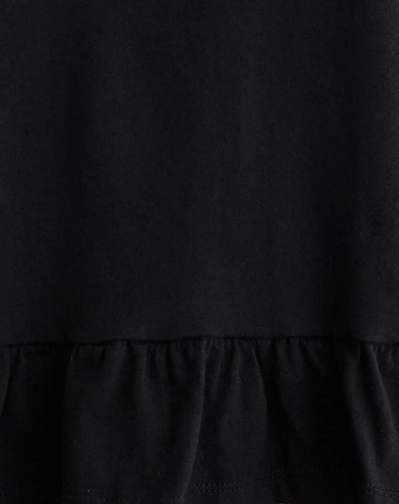 Vivala Boxy Long Sleeve Top in Black with Frill Hem