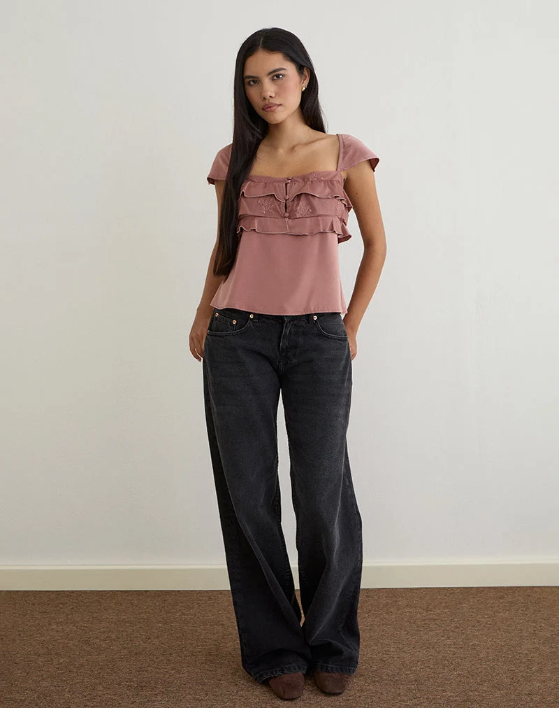 Venaro Double Layer Top in Satin Dusty Pink