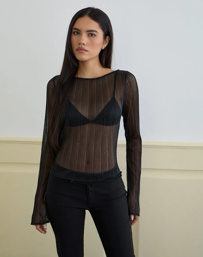 Top Saezuru en mousseline Plisse Shimmer Black