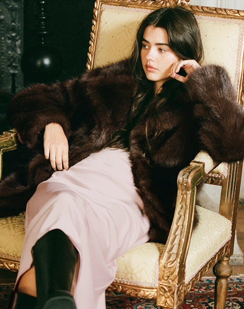 Veste Pepita en fausse fourrure marron foncé