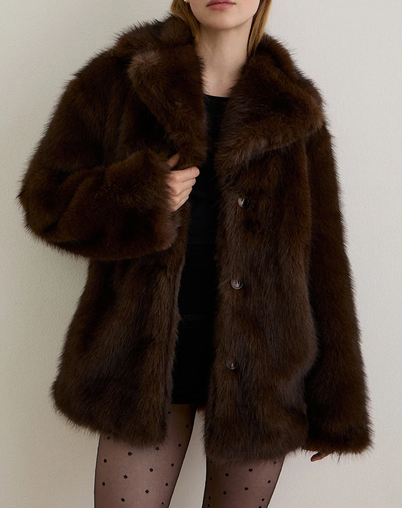 Veste Pepita en fausse fourrure marron foncé