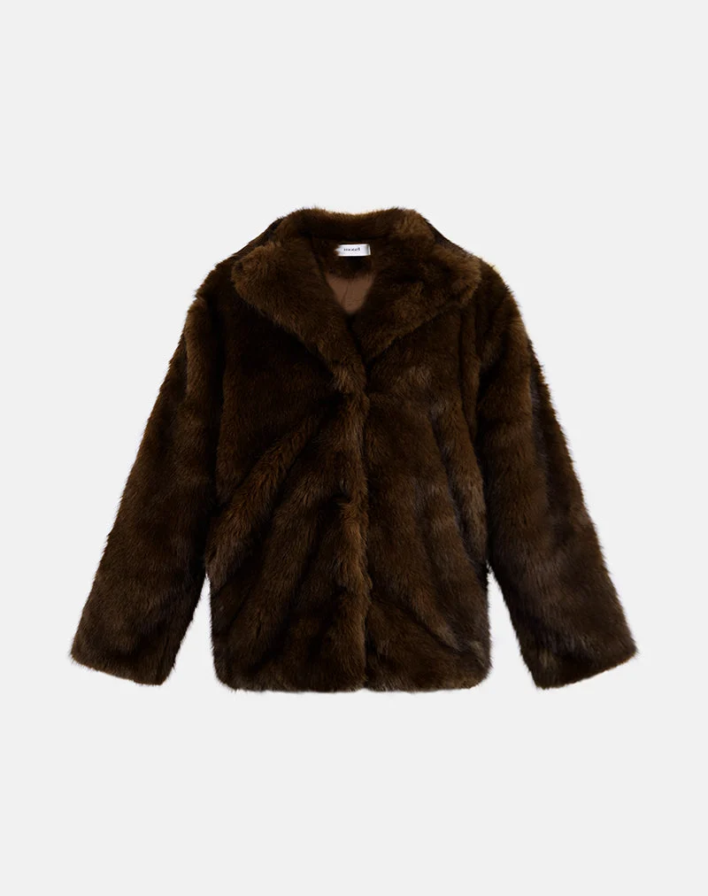 Veste Pepita en fausse fourrure marron foncé