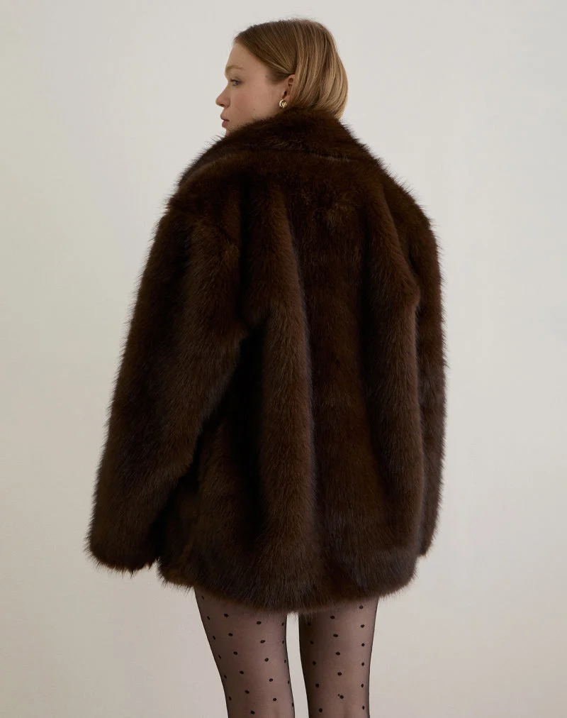 Veste Pepita en fausse fourrure marron foncé