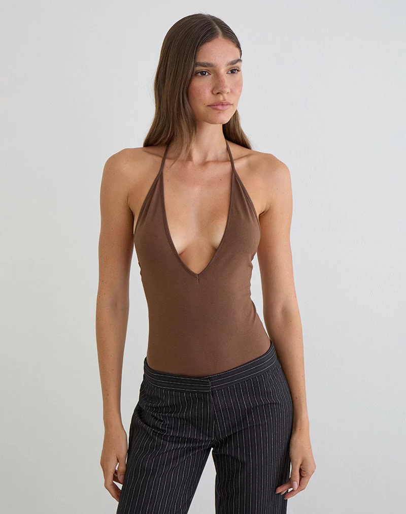 Body Kitty à décolleté plongeant couleur cacao