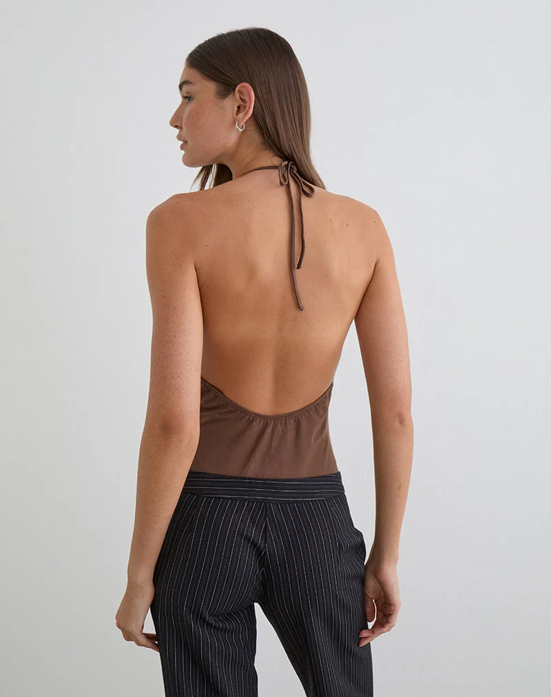 Body Kitty à décolleté plongeant couleur cacao