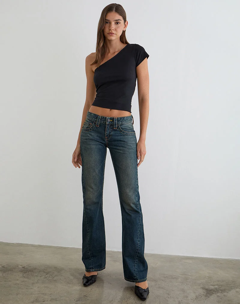 Jean taille basse à coutures torsadées, couleur vert sale