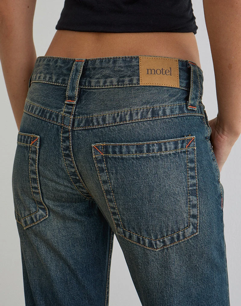 Jean taille basse à coutures torsadées, couleur vert sale