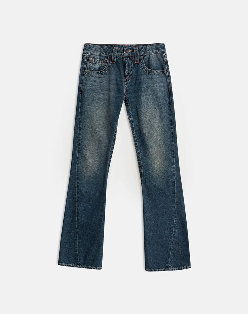 Jean taille basse à coutures torsadées, couleur vert sale