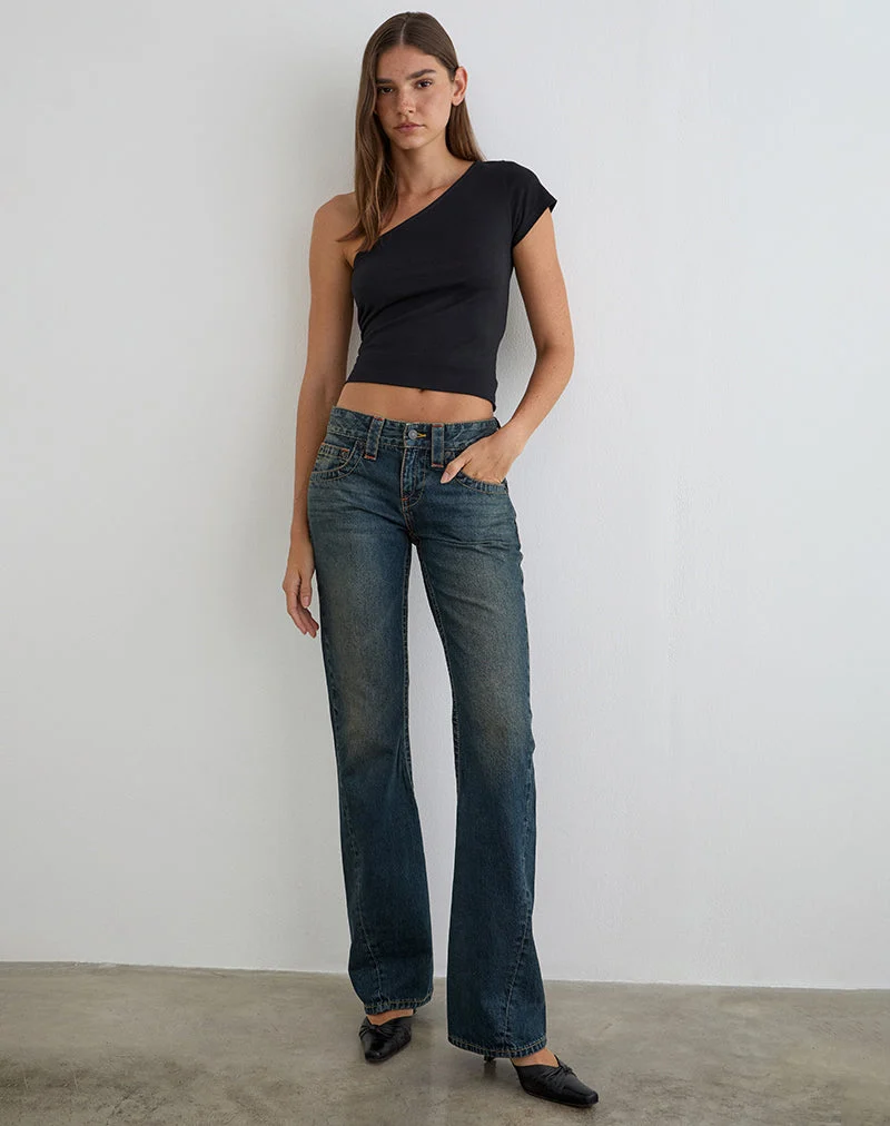 Jean taille basse à coutures torsadées, couleur vert sale