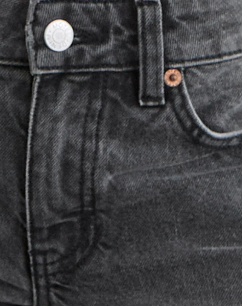 Jean évasé taille basse ample, couleur noir gris délavé