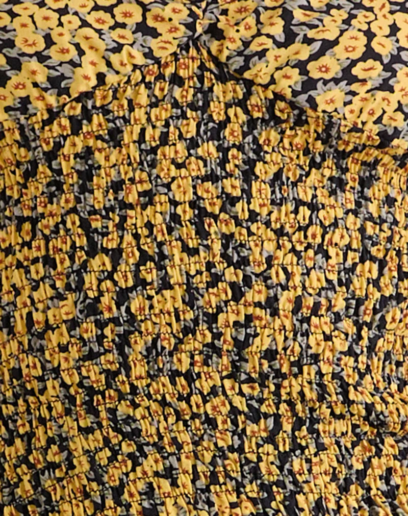 Shizu Cap Sleeve Top in Mini Bloom Yellow