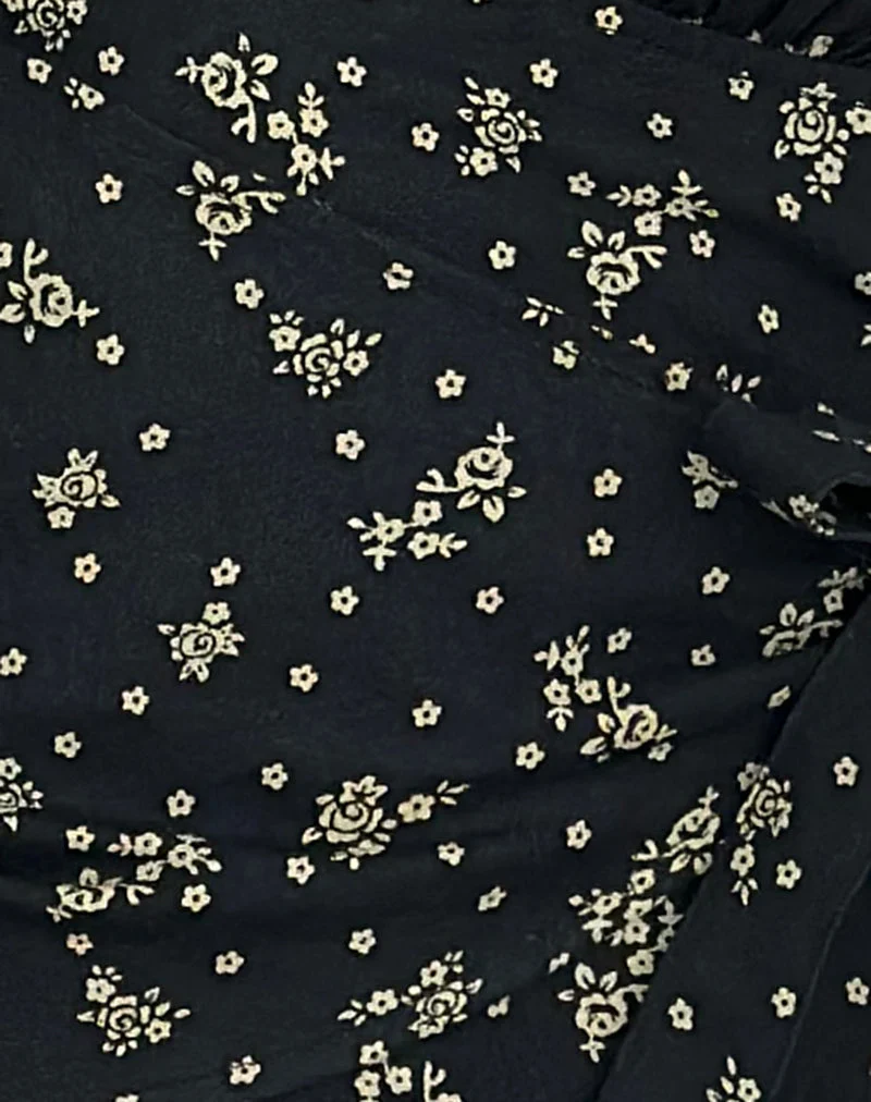 Yung Halterneck Wrap Top in Floral Land Black
