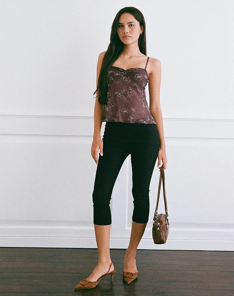 Fierza Cami Top in Doodle Flower Flock Brown