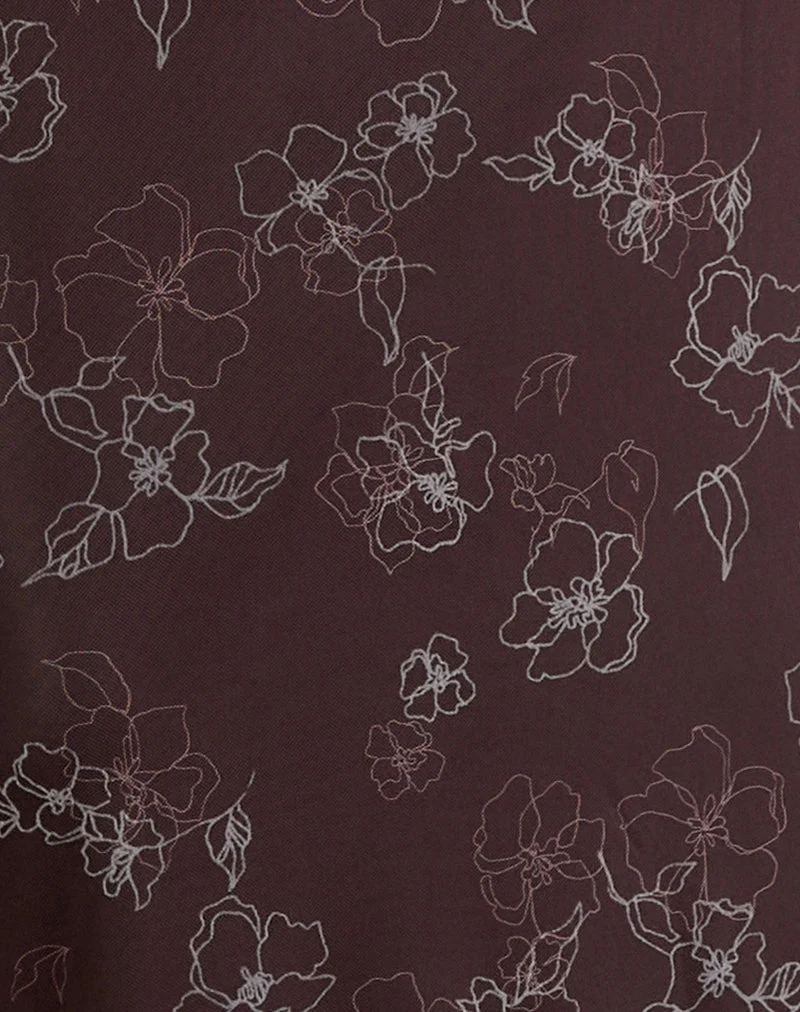 Robe midi Catrin en Doodle Flower Flock Brown