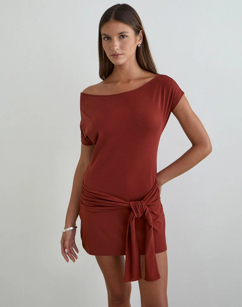 Mini-robe Genya en jersey couleur brique cuite