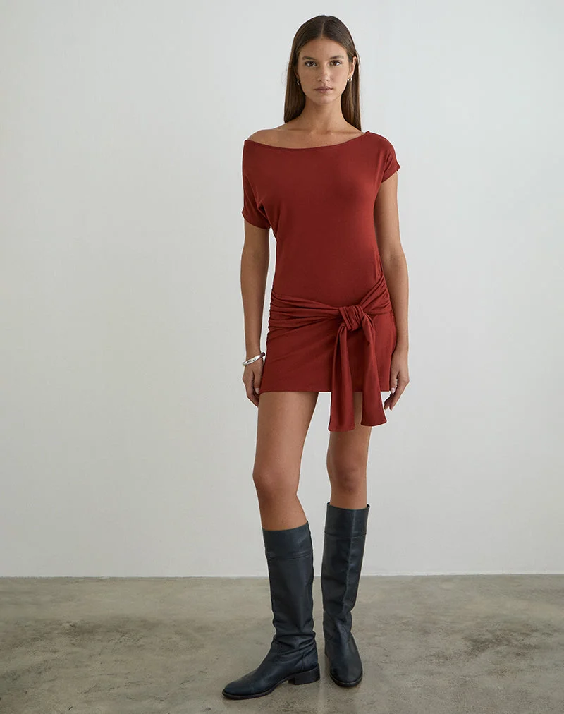 Mini-robe Genya en jersey couleur brique cuite