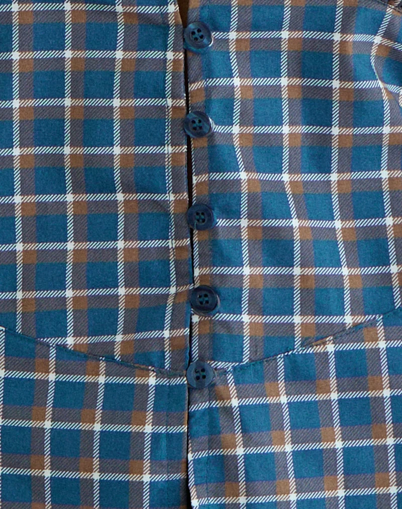 Blouse Devlon en tartan bleu moyen
